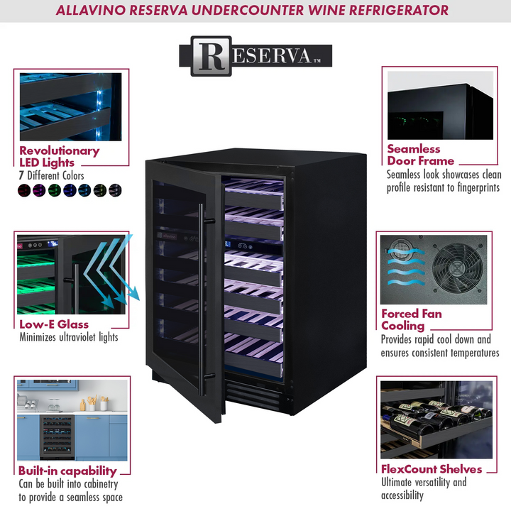 Allavino Reserva 2X-BDW5034D-2BS undercounter wine refrigerator features