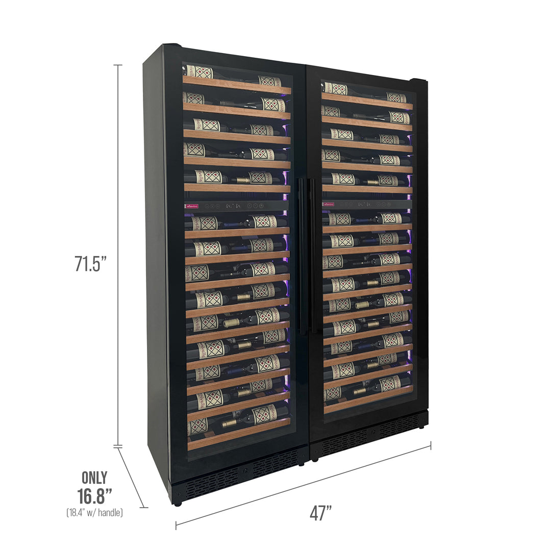Allavino reserva 2X-VSW6771D-2B-W side-by-side wood panel LED wine refrigerator dimensions