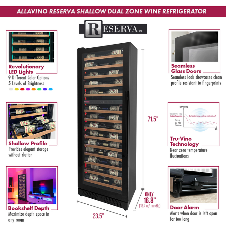 Allavino reserva VSW6771D-2BL-W wood panel wine refrigerator Features
