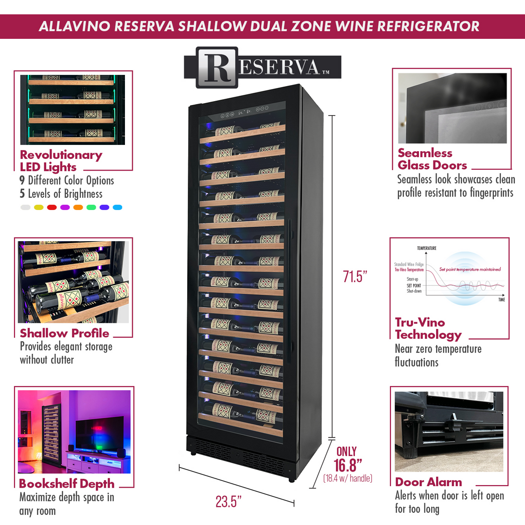 Allavino Reserva VSW6771S-1BL side-by-side wood panel shallow Wine Refrigerator Features