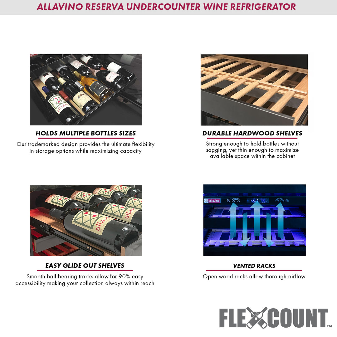 Allavino Reserva 2X-BDW5034D-2BS wine refrigerator flexcount shelves