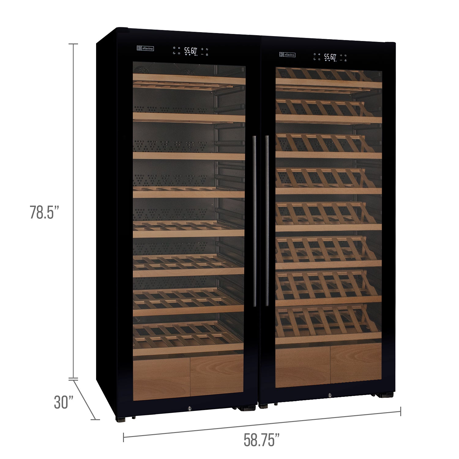 Allavino 496 Bottle Dual Zone Black Glass Side-by-Side Wine Cooler