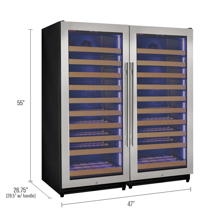 Reserva Series 238 Bottle 55" Tall Dual Zone Side-by-Side Stainless Steel Wine Refrigerator