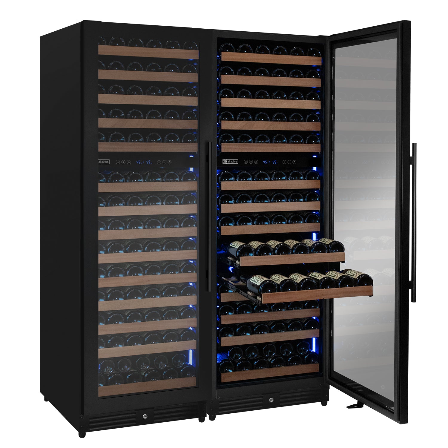 308 Bottle Four Zone Black Metal Side-by-Side Wine Refrigerator