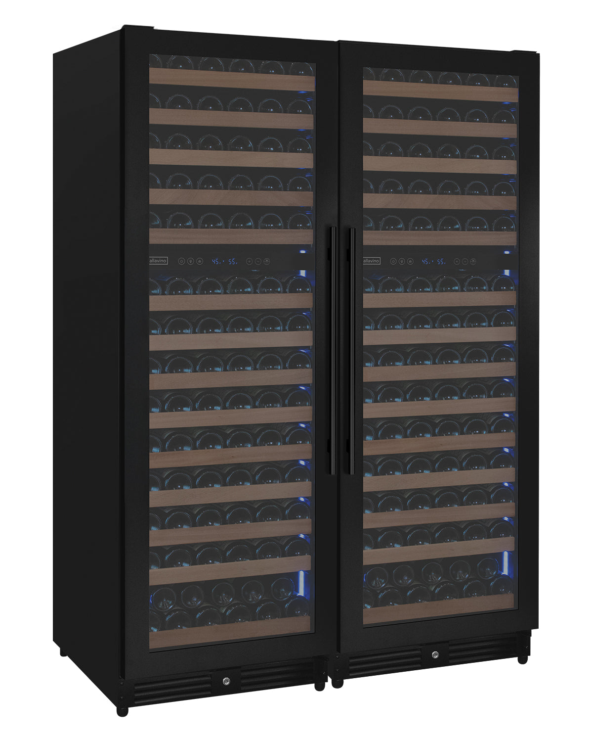 308 Bottle Four Zone Black Metal Side-by-Side Wine Refrigerator