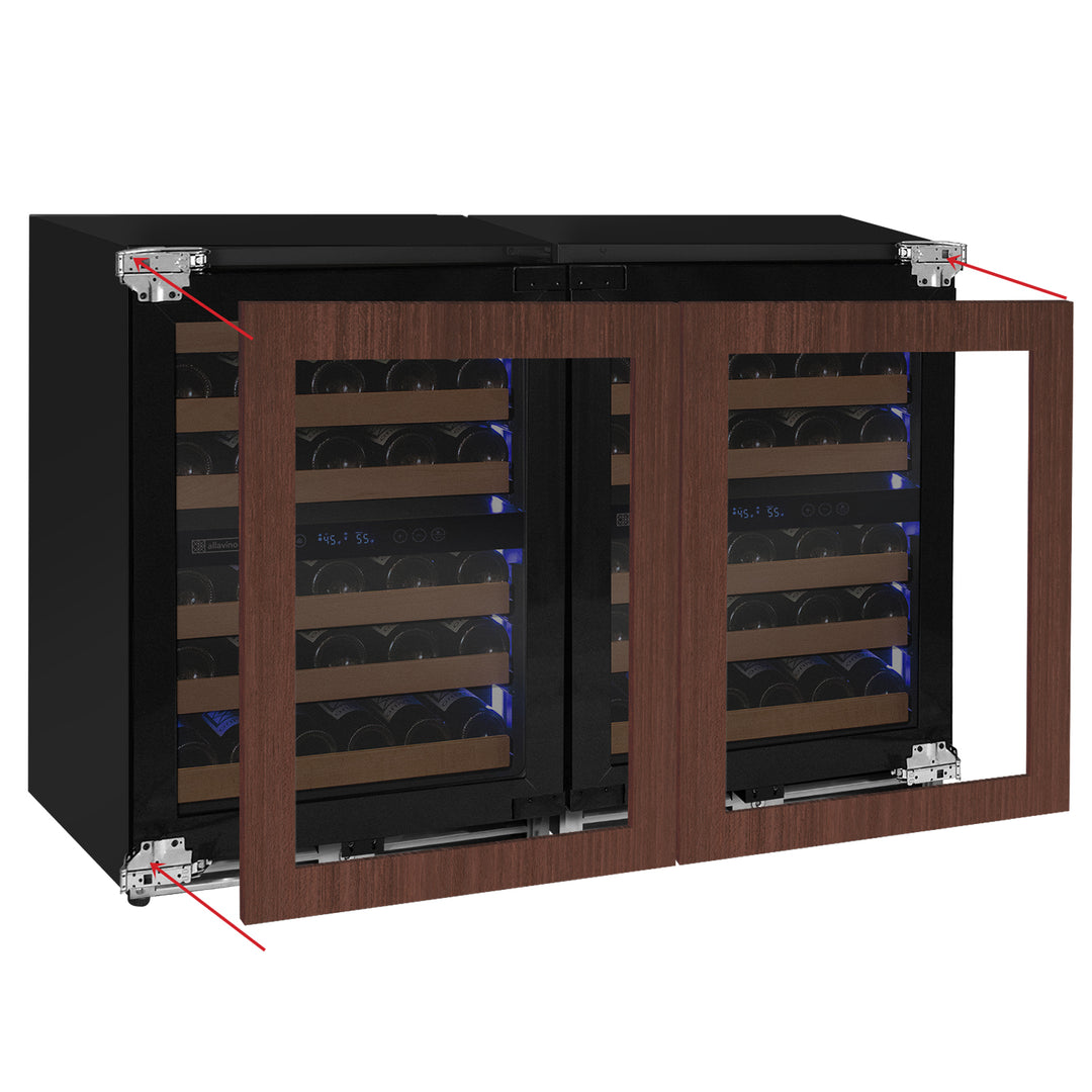 Reserva Series 102 Bottle Four Zone Undercounter Wine Refrigerator Cooler with Panel Ready Overlay Doors - Side-by-Side