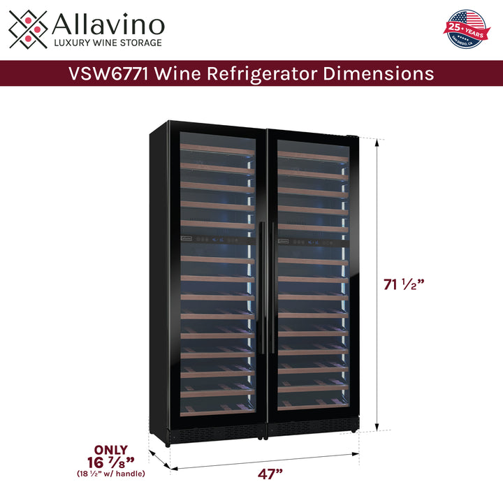 Allavino reserva 2X-VSW6771D-2B-W side-by-side wood panel LED wine refrigerator dimensions