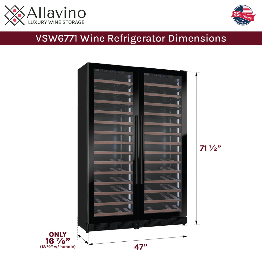Allavino Reserva 2X-VSW6771S-1B-W LED wood panel Shallow Wine Refrigerator dimensions
