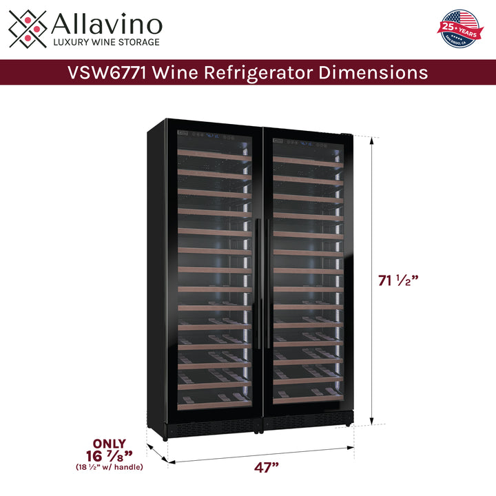 Allavino Reserva 2X-VSW6771S-1B-W LED wood panel Shallow Wine Refrigerator dimensions