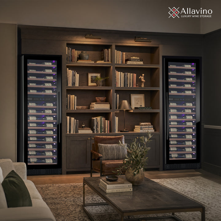 allavino reserva 2X-VSW6771S-1B-W wood panel side-by-side slim wine refrigerator