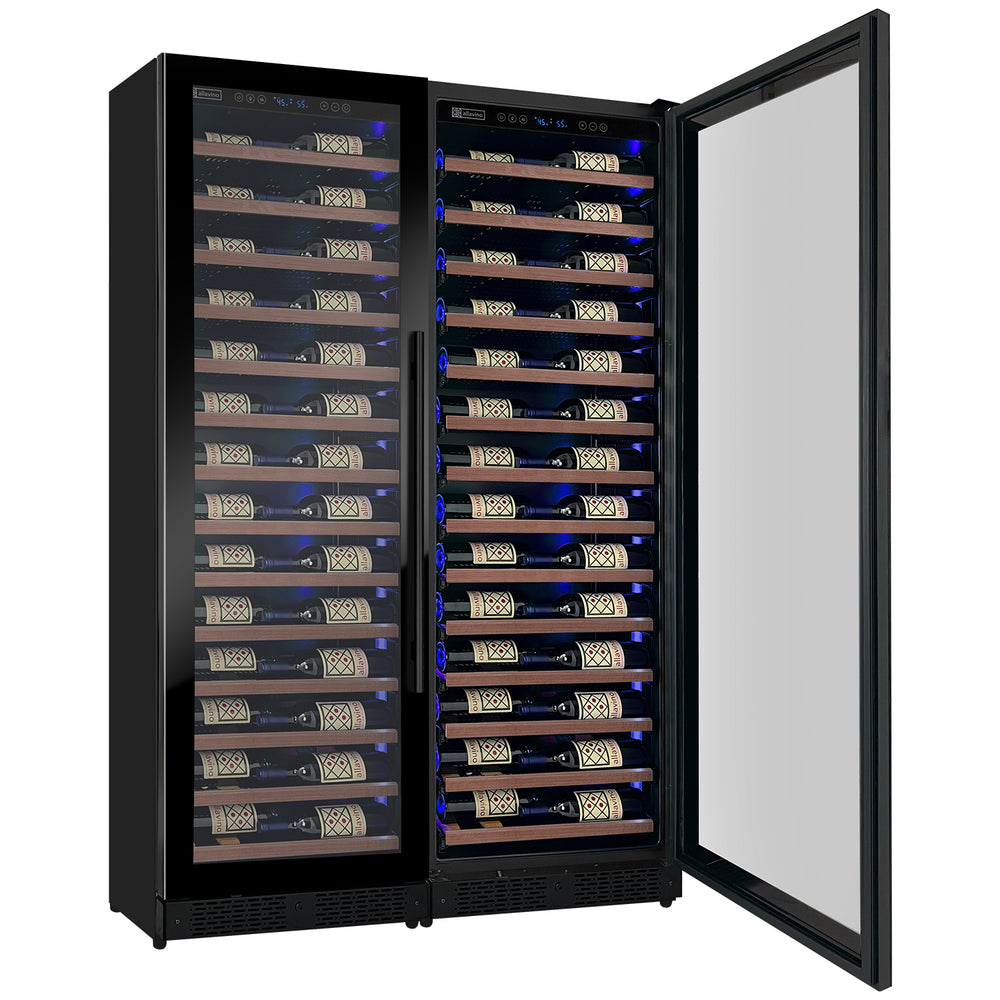 Allavino Reserva LED side-by-side wood front shelves shallow depth wine refrigerator