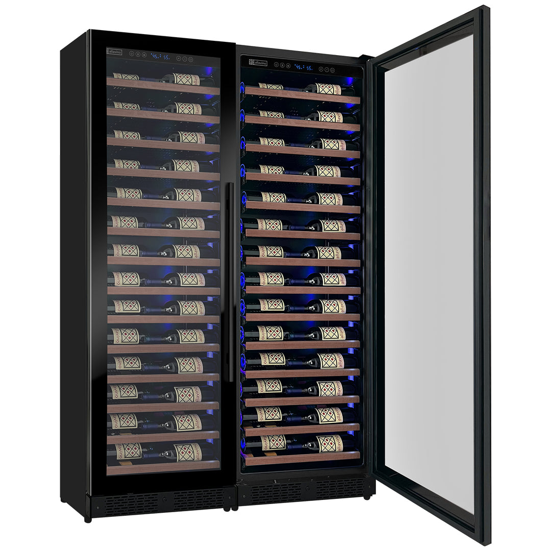 Allavino Reserva LED side-by-side wood front shelves shallow depth wine refrigerator