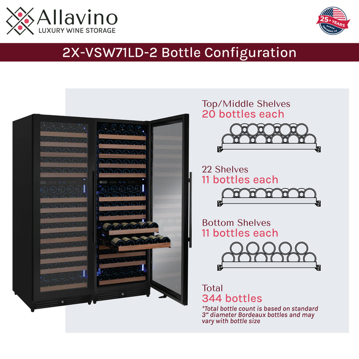 Allavino VSW71LD-2B flexcount shelf bottle capacity