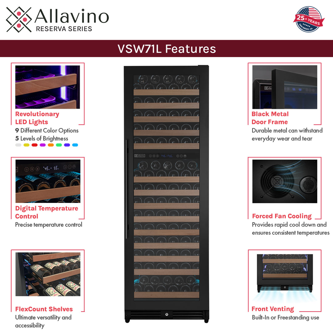 Allavino Reserva 2X-VSW71LD-2B LED wine refrigerator features