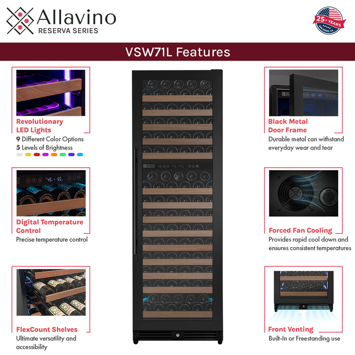 Allavino Reserva 2X-VSW71LD-2B LED wine refrigerator features