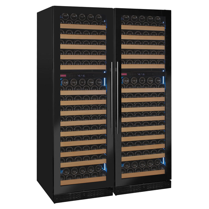 Reserva Series 344 Bottle Four Zone Side-by-Side Wine Refrigerators with Black Glass Doors