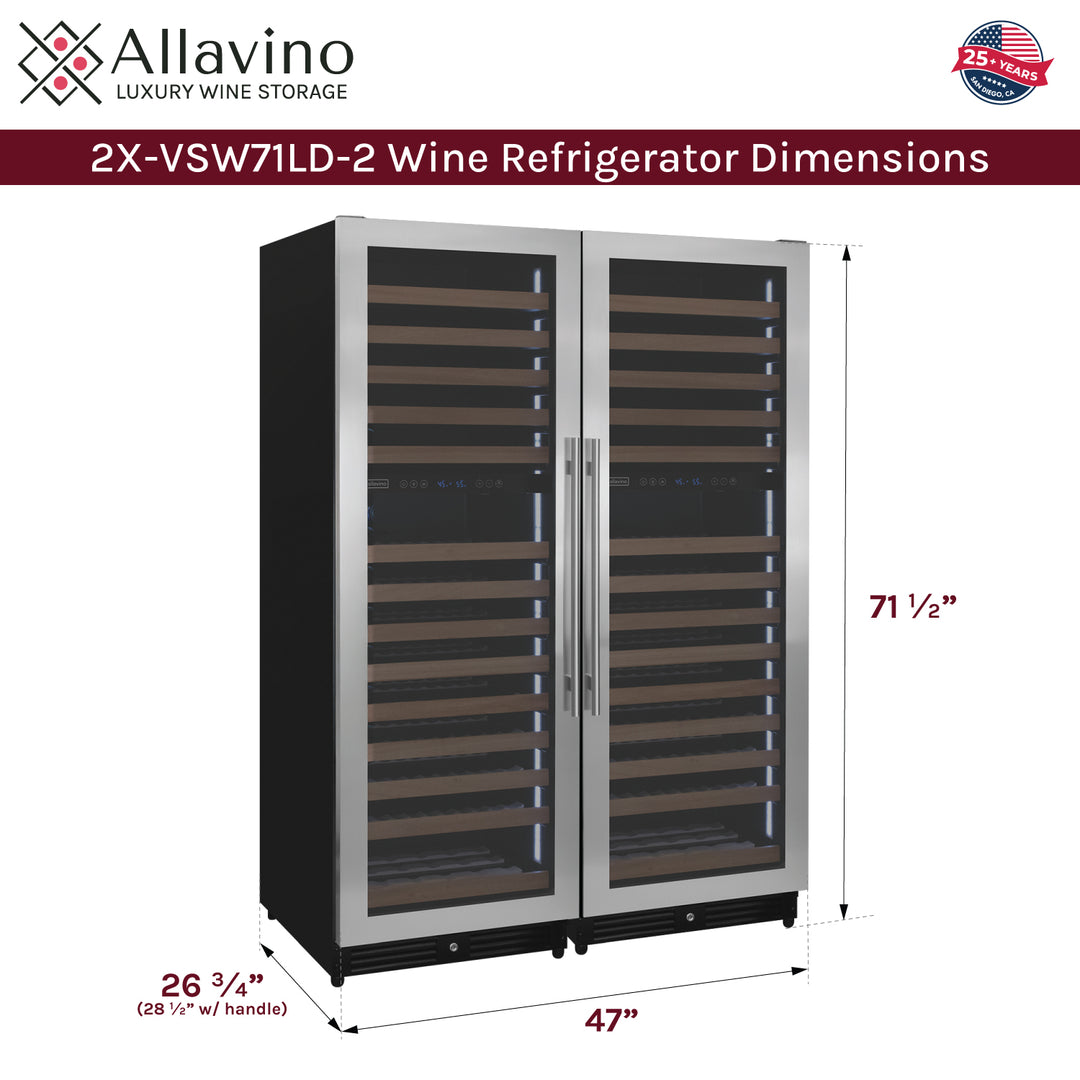 Allavino Reserva 2X-VSW71LD-2S wine refrigerator dimensions