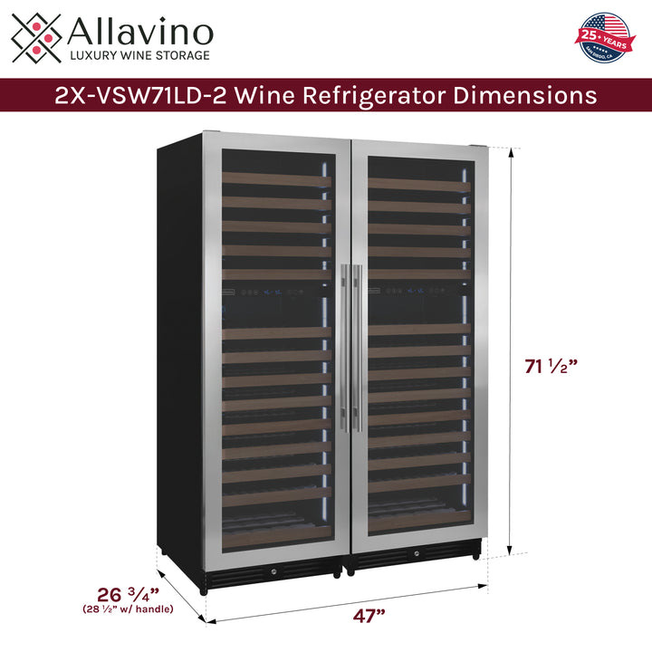 Allavino Reserva 2X-VSW71LD-2S wine refrigerator dimensions