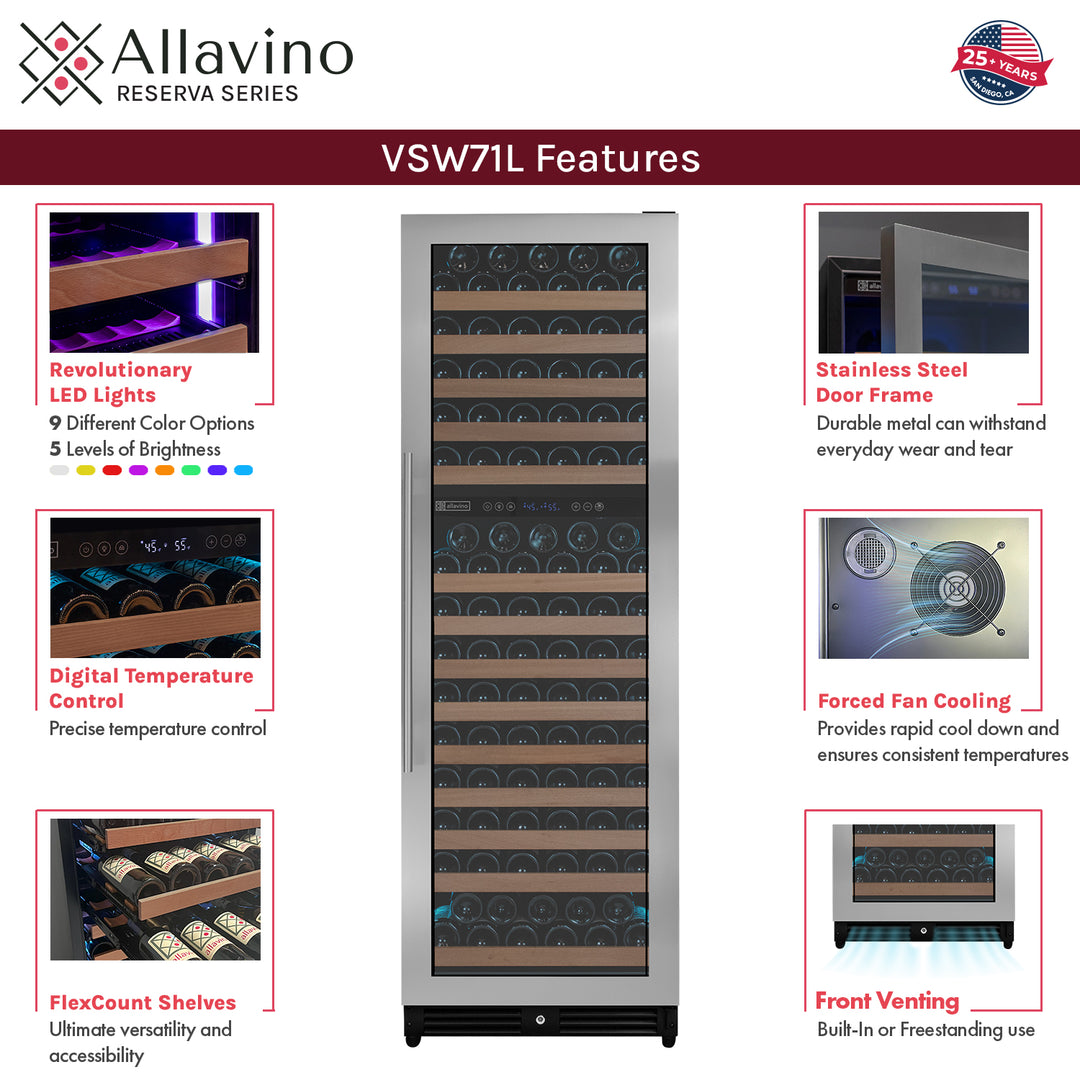 Allavino Reserva 2X-VSW71LD-2S LED wine refrigerator features