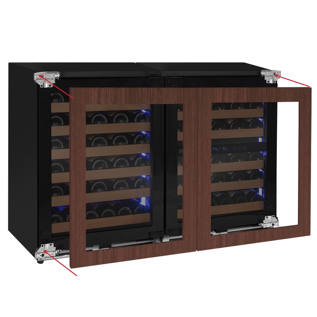 Reserva Series 102 Bottle Three Zone Undercounter Wine Refrigerator Cooler with Panel Ready Overlay Doors - Side-by-Side