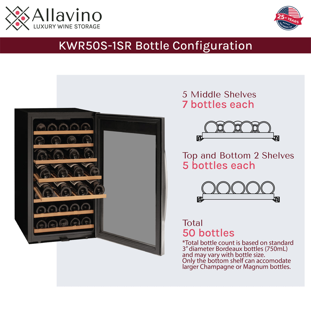 Allavino Cascina KWR50S-1SR wine refrigerator Bottle Size