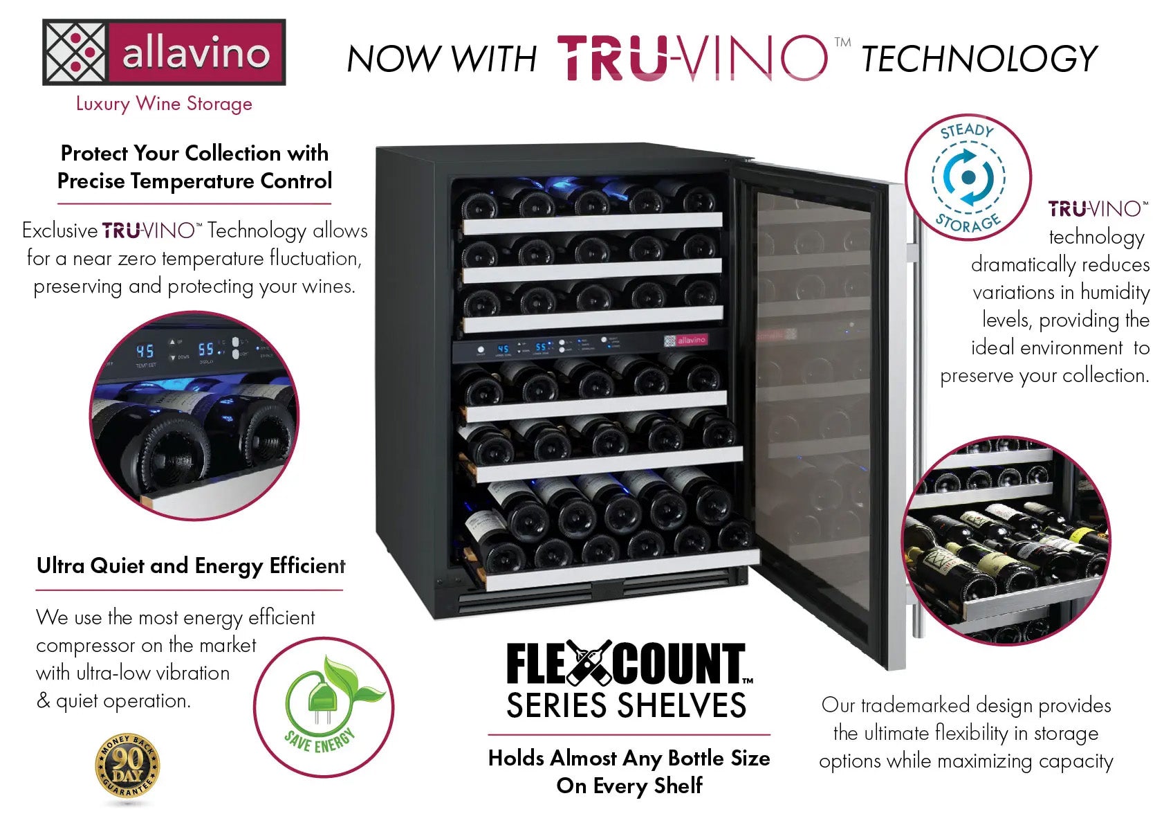 FlexCount Series 56 Bottle Dual Zone Built-In Wine Refrigerator