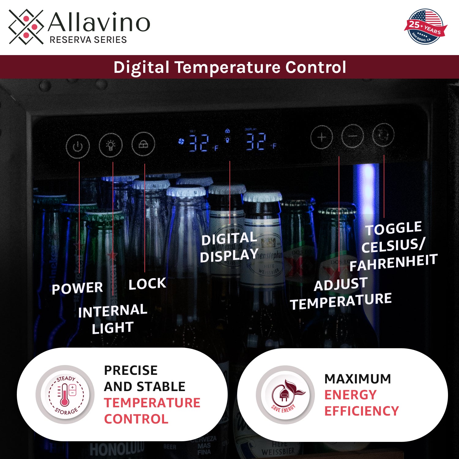 Allavino Reserva Series Stainless Steel Left Hinge Beverage Center