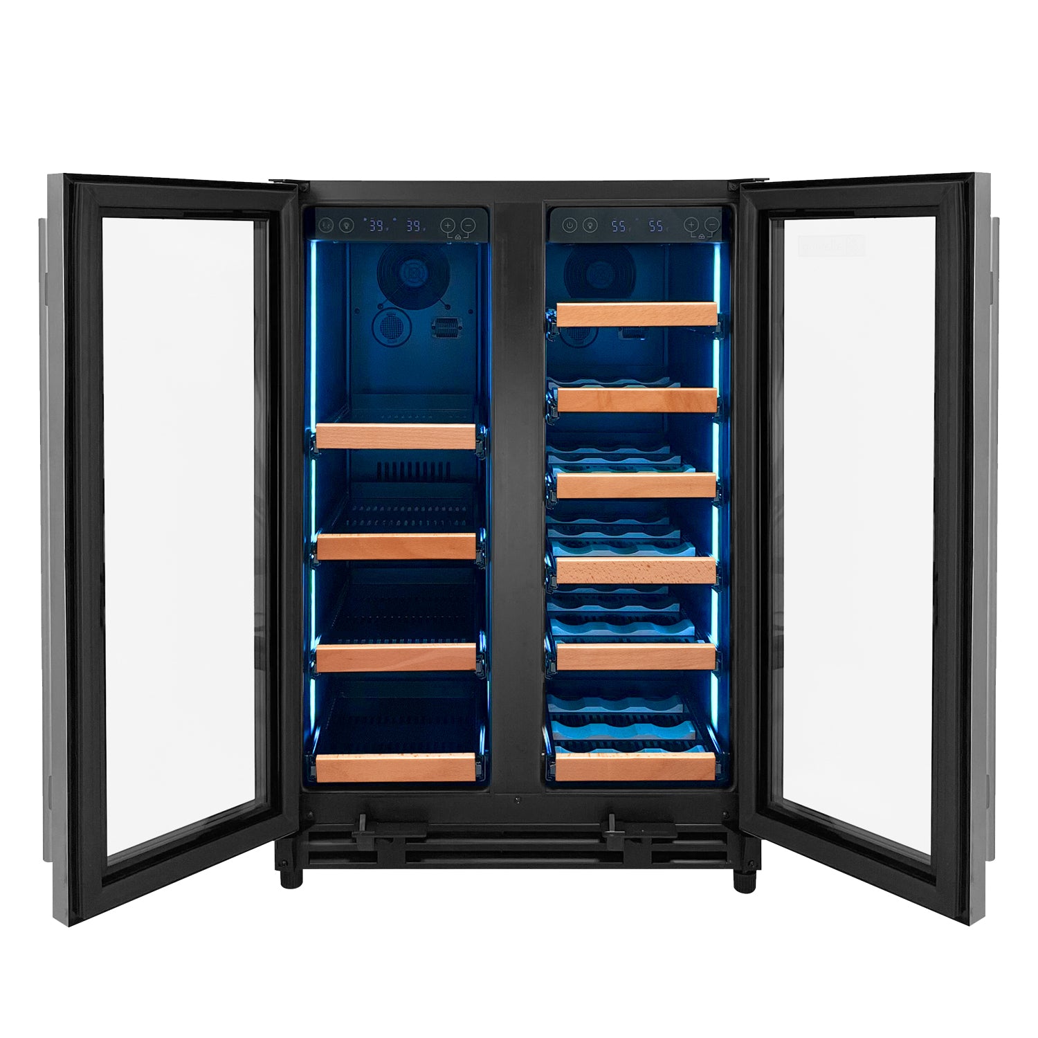 Two Door Stainless Steel Wood Shelf Wine Refrigerator/Beverage