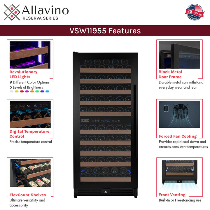 Allavino Reserva VSW11955D-2BL wine refrigerator features