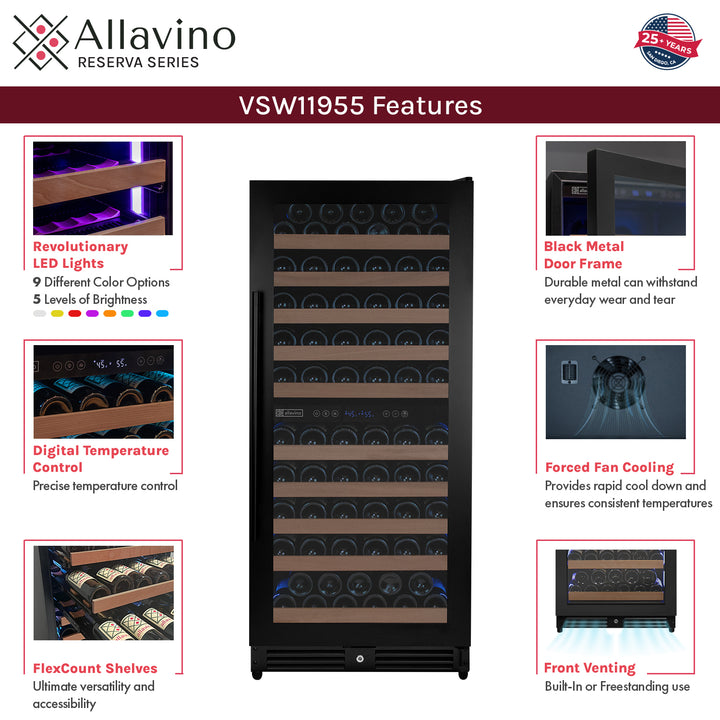 Allavino Reserva VSW11955D-2BR wine refrigerator features