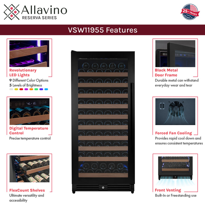 Allavino Reserva VSW11955S-1BL wine refrigerator features