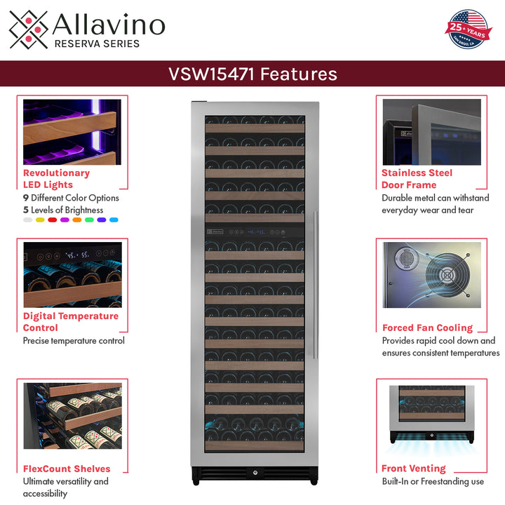 Allavino Reserva VSW15471D-2SL wine refrigerator features