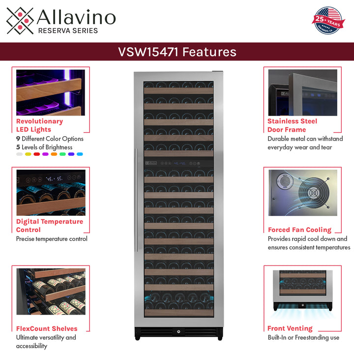 Allavino Reserva VSW15471D-2SR LED wine refrigerator features