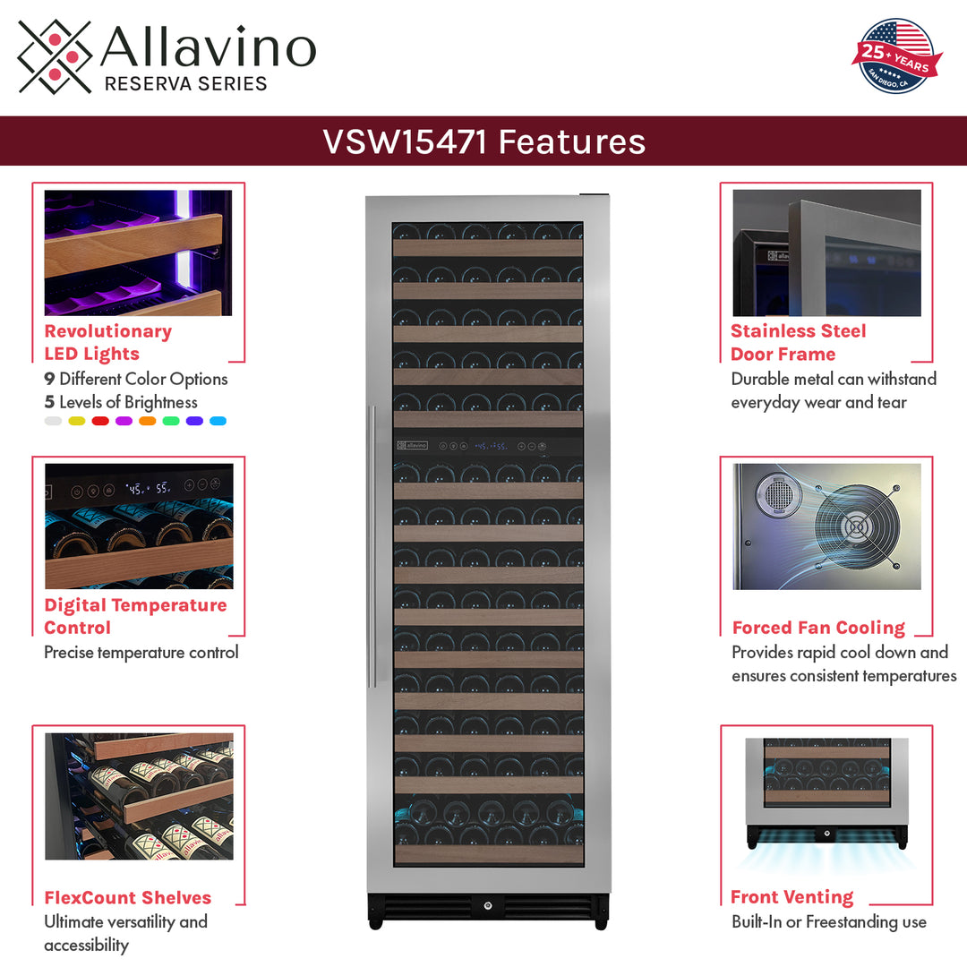 Allavino Reserva VSW15471D-2SR LED wine refrigerator features
