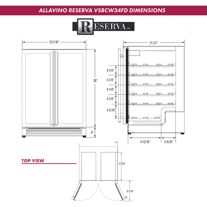 Allavino Reserva VSW3634FD-2S wine refrigerator dimensions