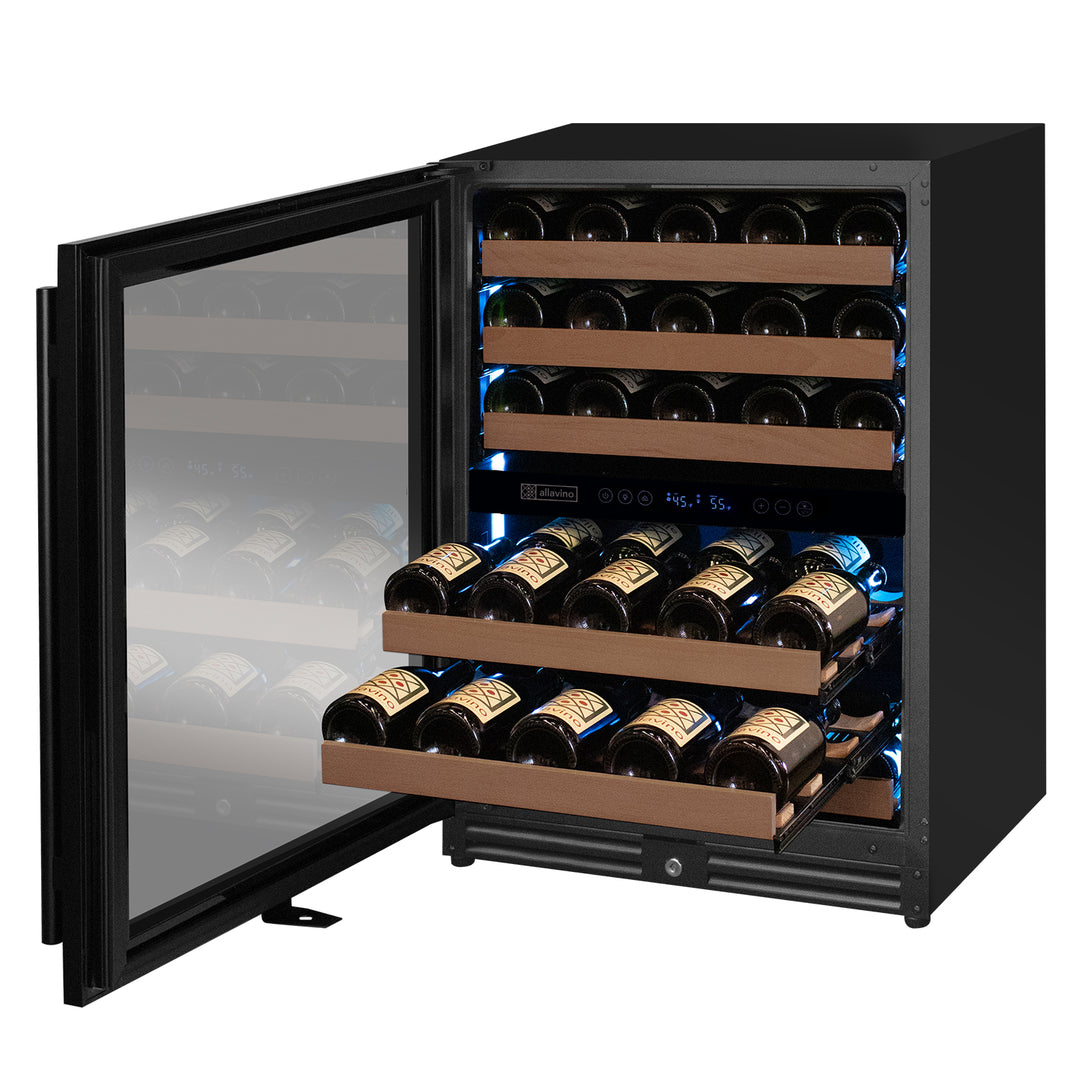 Reserva Series - 51 Bottle Dual Zone Built-in Luxury Wine Refrigerator with Black Door - Left Hinge