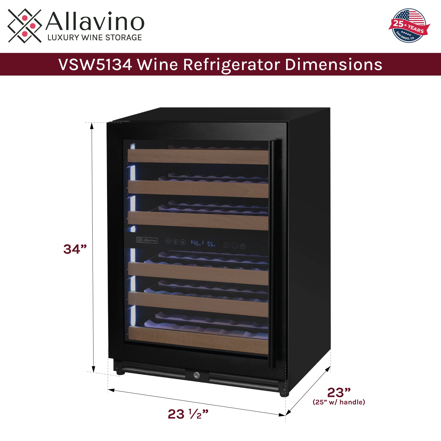 Allavino 51 Bottle Dual Zone Left Hinge Black Wine Cooler