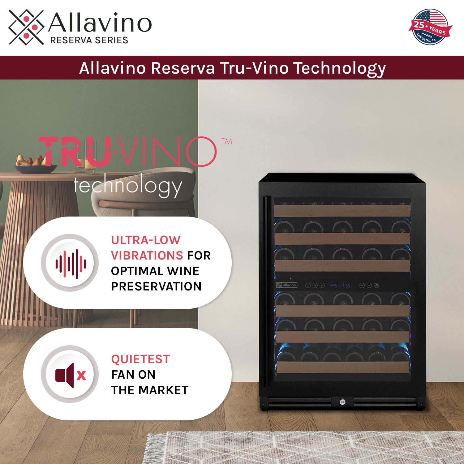 Allavino 51 Bottle Dual Zone Right Hinge Black Wine Cooler