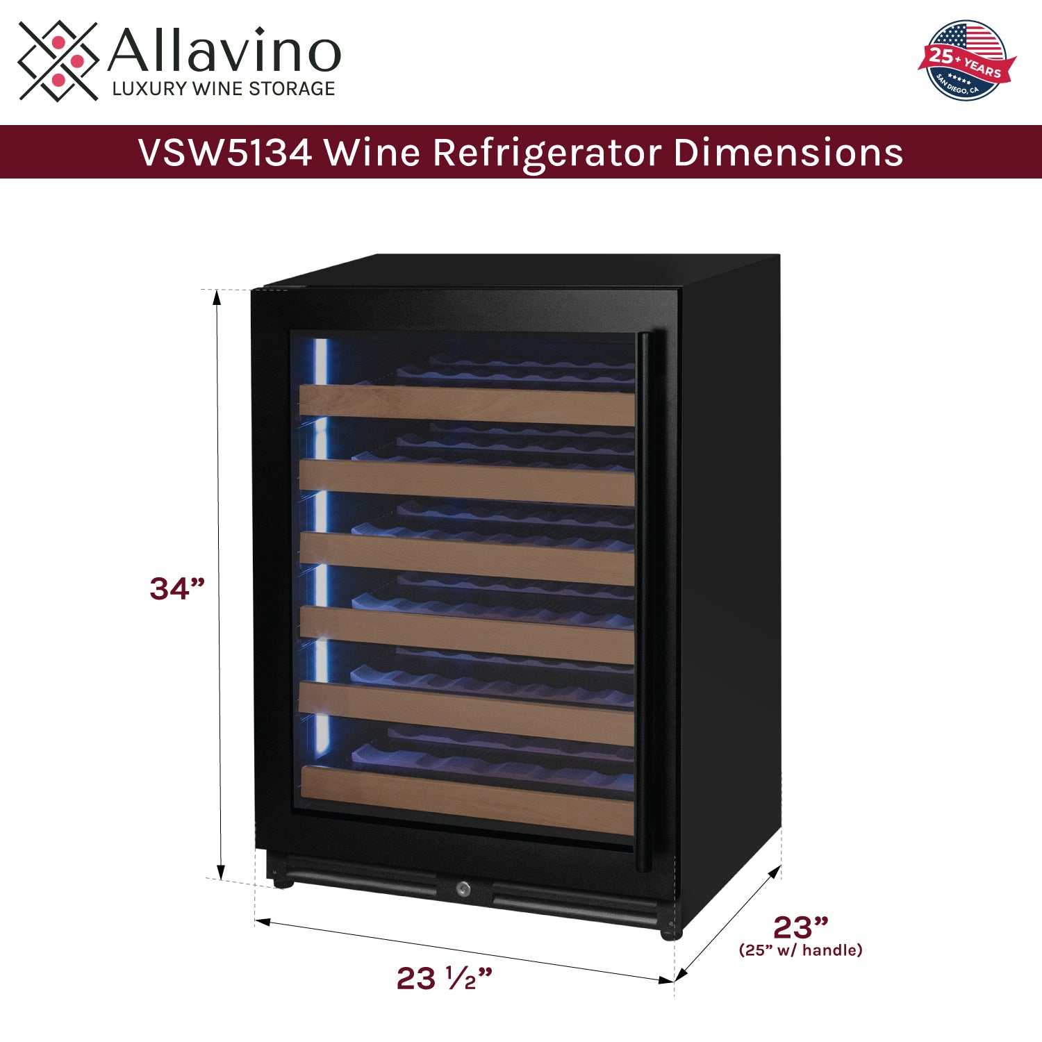 Allavino 51 Bottle Single Zone Left Hinge Black Wine Cooler