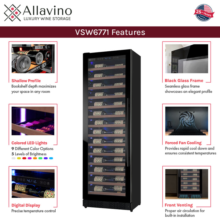 Allavino Reserva VSW6771S-1BL-WD LED Shallow Wine Refrigerator Features