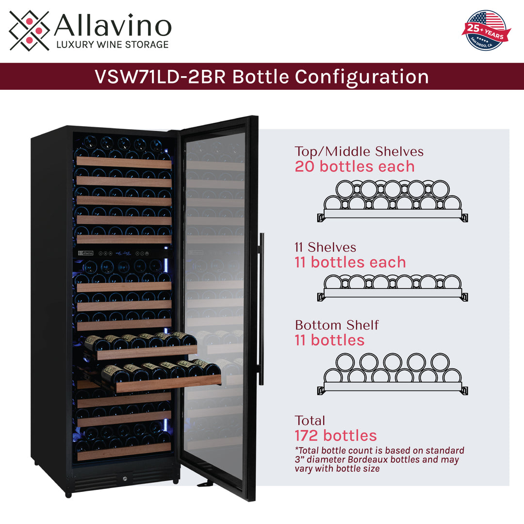 Allavino VSW71LD-2BR flexcount shelf bottle capacity