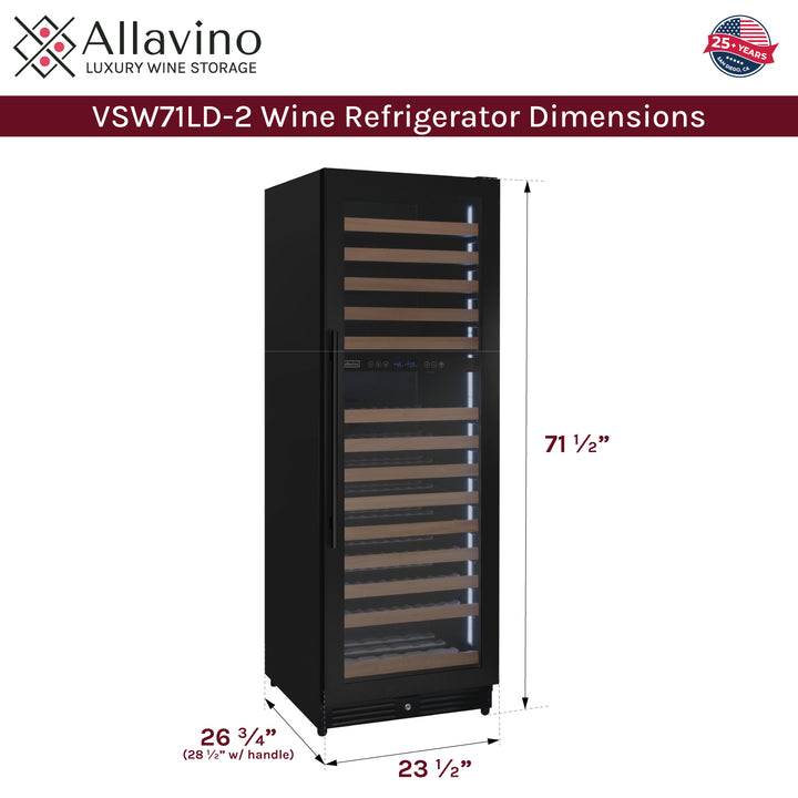 Allavino Reserva VSW71LD-2BR wine refrigerator dimensions