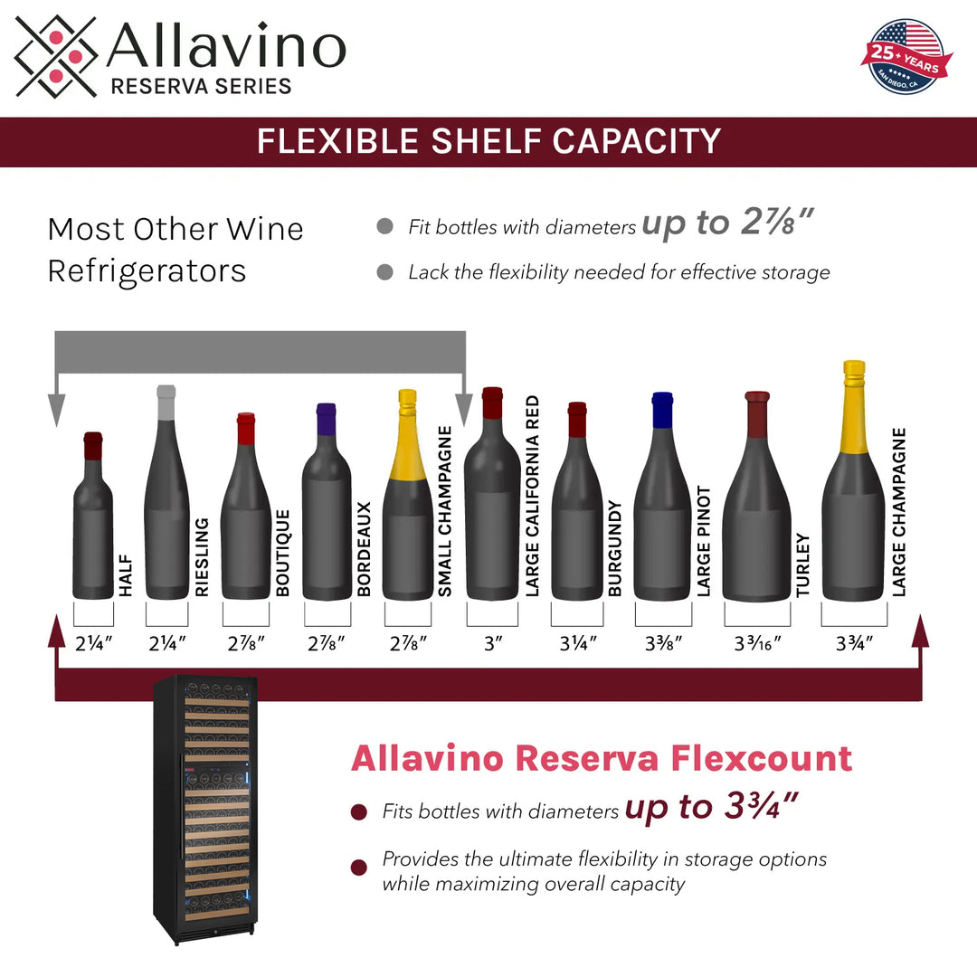 Allavino VSW71LD-2BR flexcount shelf bottle capacity
