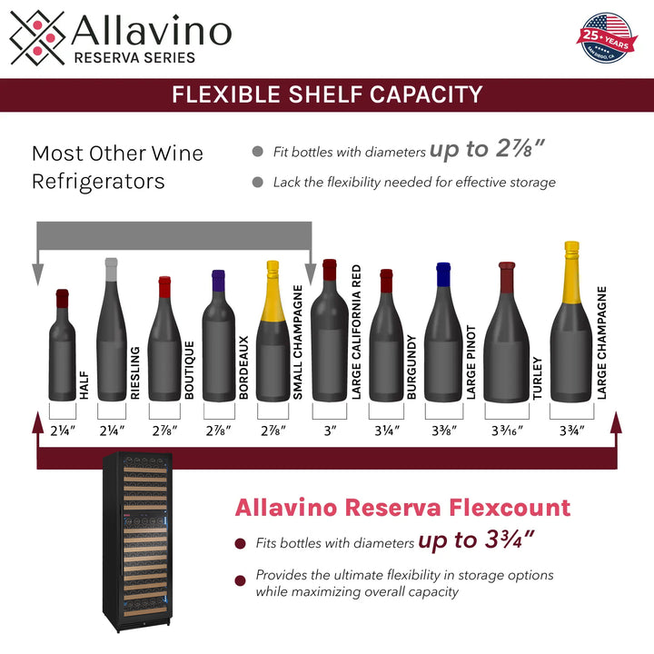 Allavino VSW71LD-2BR flexcount shelf bottle capacity