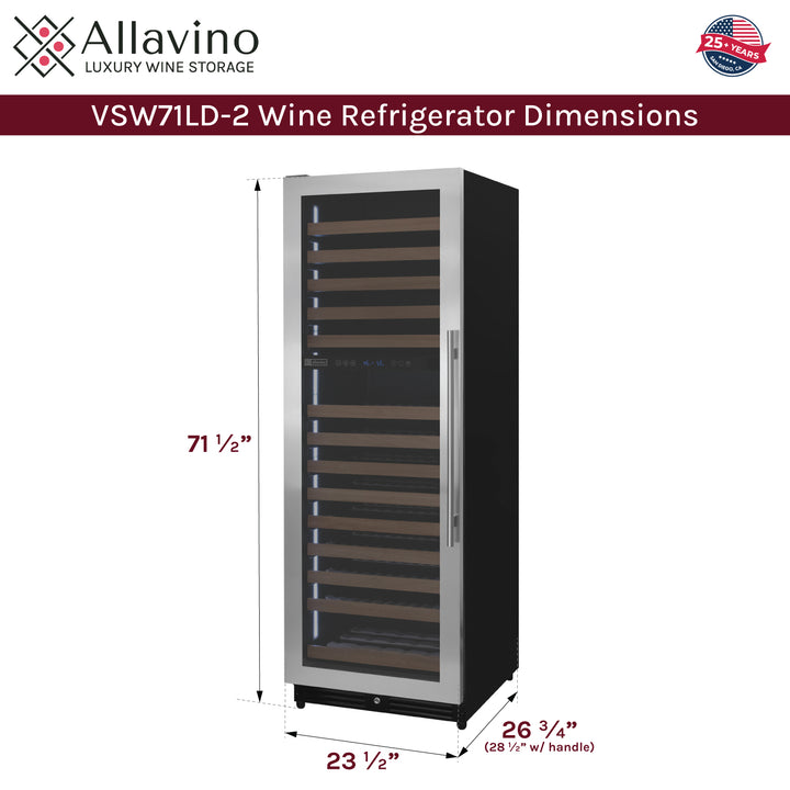 Allavino Reserva VSW71LD-2SL wine refrigerator dimensions