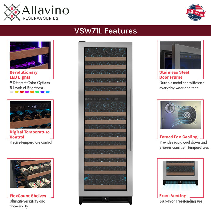 Allavino Reserva VSW71LD-2S LED wine refrigerator features
