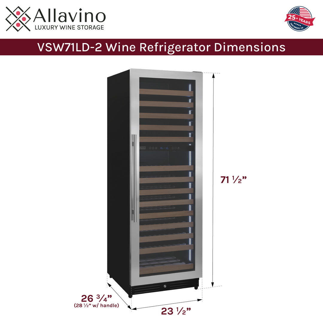 Allavino Reserva VSW71LD-2SR wine refrigerator dimensions