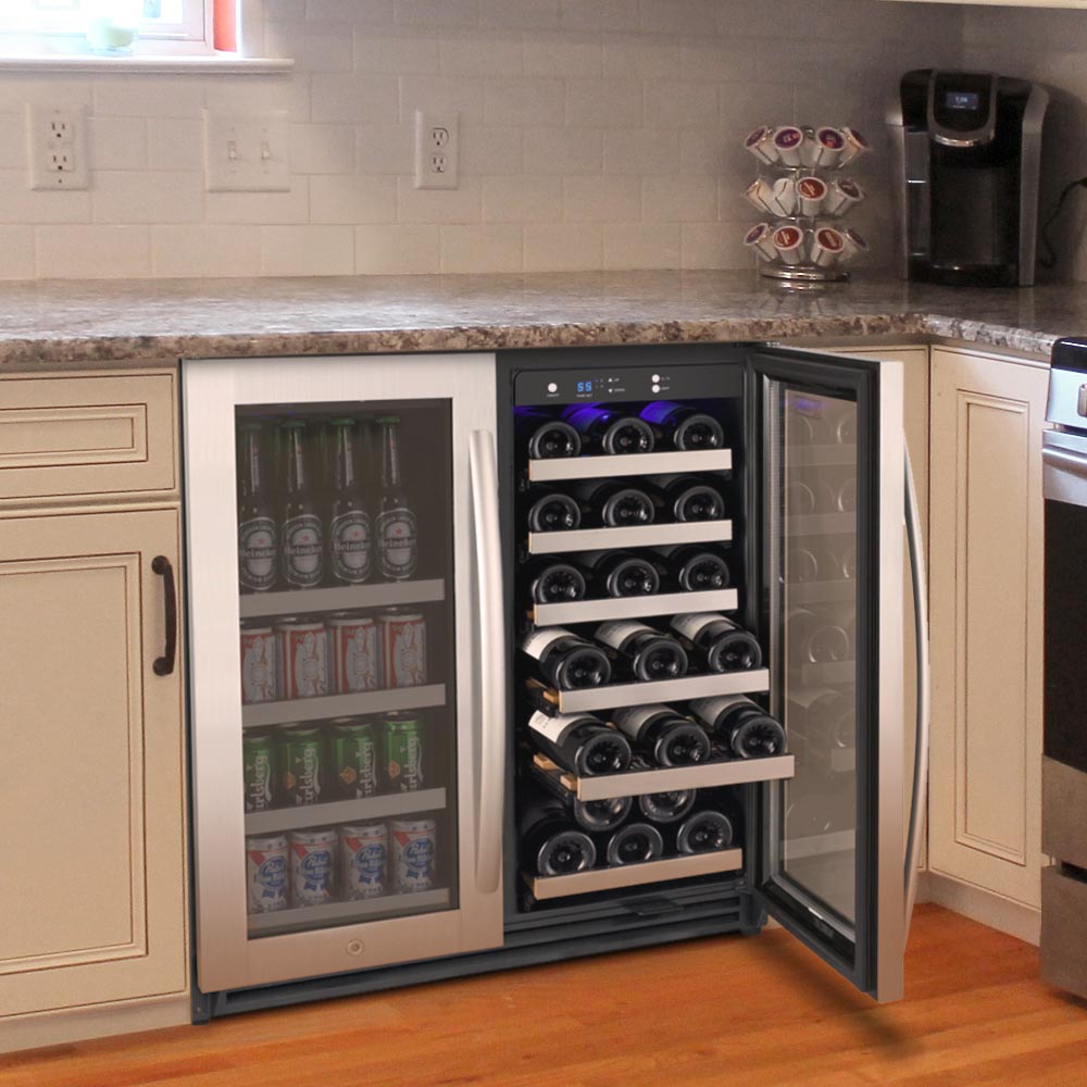 30 Wide FlexCount II Tru Vino 30 Bottle 88 Can Wine Refrigerator Allavino