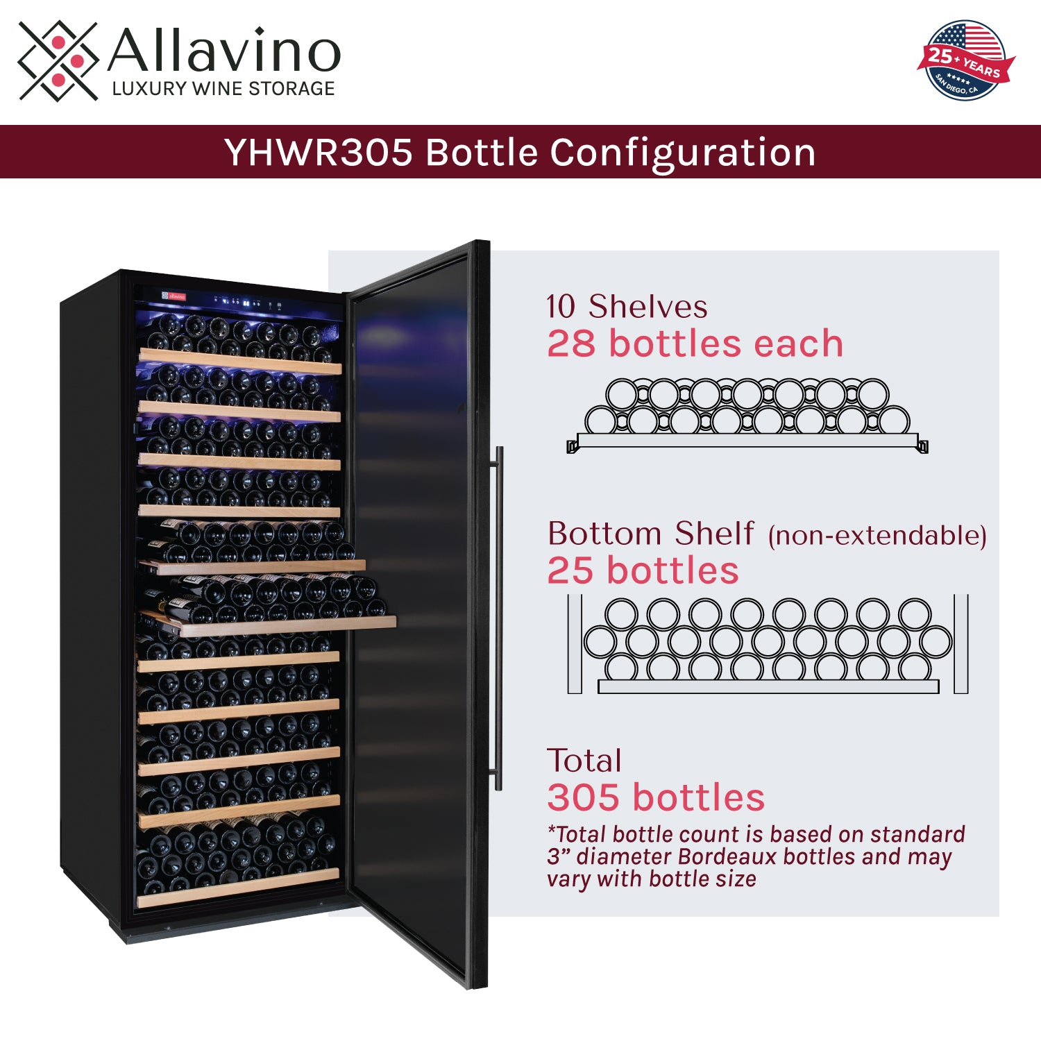 Allavino 305 Bottle Single Zone Solid Door Wine Refrigerator