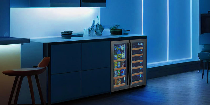 A cool-lit home interior with an attractive wine cooler